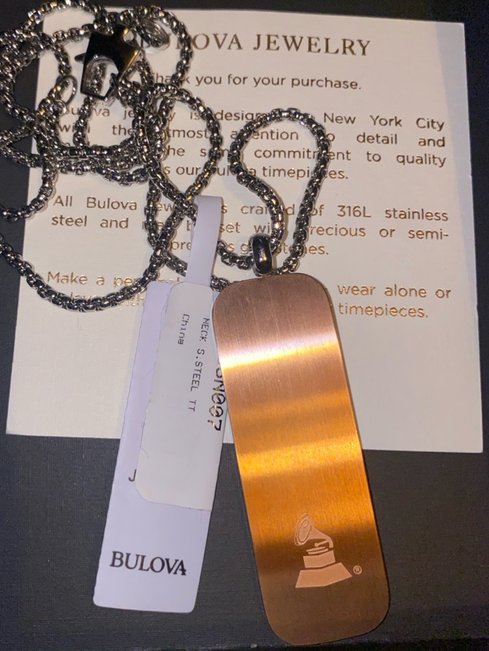 Bulova Copper-Tone Dog Tag Pendant Necklace